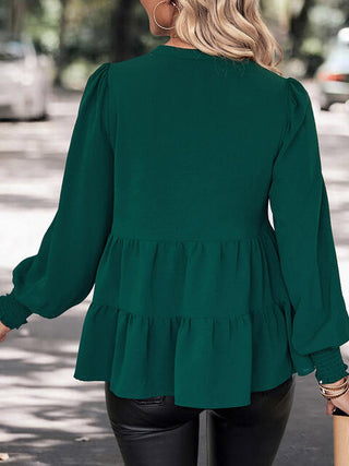 Shop Notched Neck Lantern Sleeve Blouse Now On Klozey Store - U.S. Fashion And Be Up-To-Fashion!