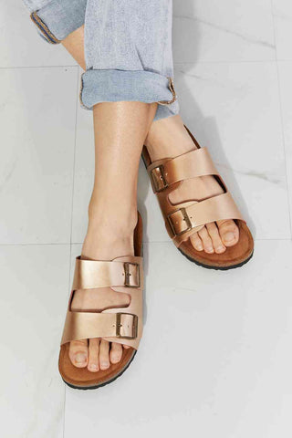 Shop MMShoes Best Life Double-Banded Slide Sandal in Gold Now On Klozey Store - Trendy U.S. Premium Women Apparel & Accessories And Be Up-To-Fashion!
