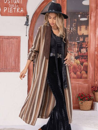 Shop Striped Open Front Long Sleeve Outerwear Now On Klozey Store - Trendy U.S. Premium Women Apparel & Accessories And Be Up-To-Fashion!