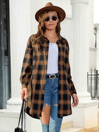 Shop Plaid Button Up Dropped Shoulder Shirt Now On Klozey Store - Trendy U.S. Premium Women Apparel & Accessories And Be Up-To-Fashion!