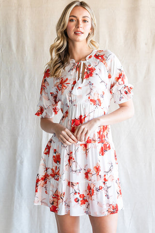 Shop Floral Tie Neck Flounce Sleeve Tiered Mini Dress Now On Klozey Store - Trendy U.S. Premium Women Apparel & Accessories And Be Up-To-Fashion!