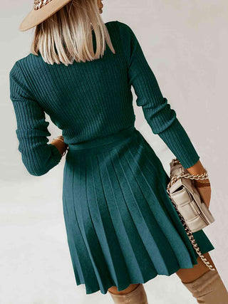 Shop Surplice Neck Tie Front Pleated Sweater Dress Now On Klozey Store - U.S. Fashion And Be Up-To-Fashion!