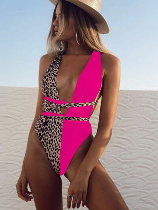 Shop Tied Leopard Plunge One-Piece Swimwear Now On Klozey Store - Trendy U.S. Premium Women Apparel & Accessories And Be Up-To-Fashion!