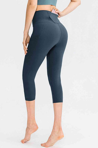 Shop Wide Waistband Cropped Active Leggings with Pockets Now On Klozey Store - Trendy U.S. Premium Women Apparel & Accessories And Be Up-To-Fashion!