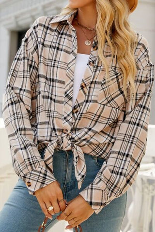 Shop Plaid Pocketed Button Up Long Sleeve Shirt Now On Klozey Store - Trendy U.S. Premium Women Apparel & Accessories And Be Up-To-Fashion!
