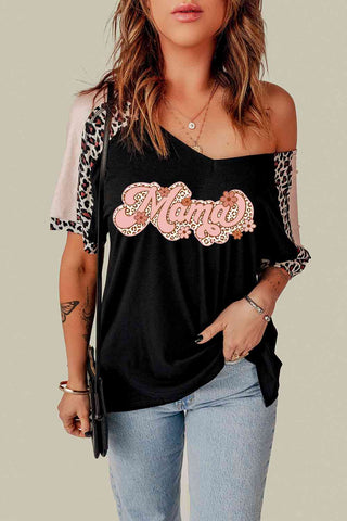 Shop MAMA Graphic Leopard V-Neck Tee Shirt Now On Klozey Store - Trendy U.S. Premium Women Apparel & Accessories And Be Up-To-Fashion!