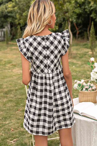 Shop Plaid Butterfly Sleeve Deep V Dress Now On Klozey Store - Trendy U.S. Premium Women Apparel & Accessories And Be Up-To-Fashion!