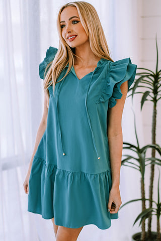 Shop Ruffle Shoulder Tie-Neck Tiered Dress Now On Klozey Store - Trendy U.S. Premium Women Apparel & Accessories And Be Up-To-Fashion!