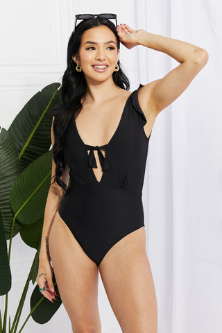 Shop Marina West Swim Seashell Ruffle Sleeve One-Piece in Black Now On Klozey Store - Trendy U.S. Premium Women Apparel & Accessories And Be Up-To-Fashion!
