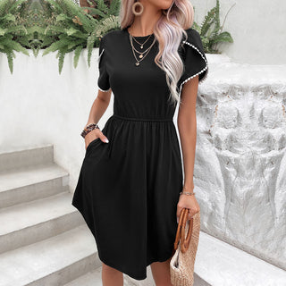 Shop Round Neck Petal Sleeve Dress with Pockets Now On Klozey Store - U.S. Fashion And Be Up-To-Fashion!