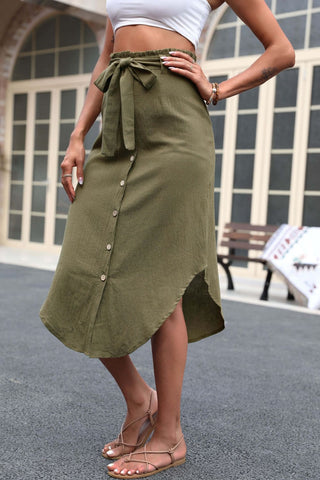 Shop Tie Belt Frill Trim Buttoned Skirt Now On Klozey Store - Trendy U.S. Premium Women Apparel & Accessories And Be Up-To-Fashion!