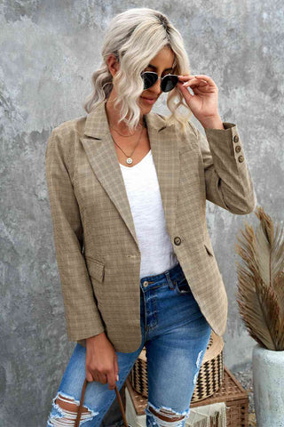Shop Plaid Lapel Collar Button Cuff Blazer Now On Klozey Store - Trendy U.S. Premium Women Apparel & Accessories And Be Up-To-Fashion!