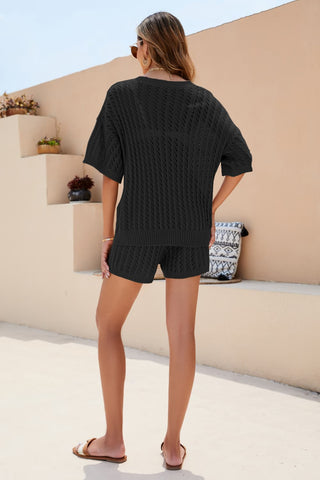 Shop Openwork V-Neck Top and Shorts Set Now On Klozey Store - U.S. Fashion And Be Up-To-Fashion!
