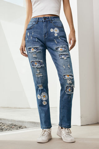 Shop Baeful Printed Patch Distressed Boyfriend Jeans Now On Klozey Store - Trendy U.S. Premium Women Apparel & Accessories And Be Up-To-Fashion!