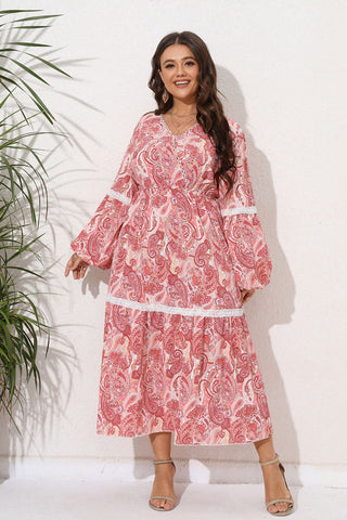 Shop Plus Size Spliced Lace Surplice Balloon Sleeve Maxi Dress Now On Klozey Store - Trendy U.S. Premium Women Apparel & Accessories And Be Up-To-Fashion!