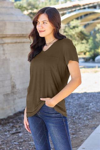 Shop Basic Bae Full Size V-Neck Short Sleeve T-Shirt Now On Klozey Store - Trendy U.S. Premium Women Apparel & Accessories And Be Up-To-Fashion!