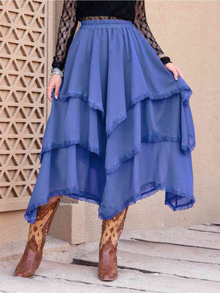 Shop Tiered Lace Detail Midi Skirt Now On Klozey Store - Trendy U.S. Premium Women Apparel & Accessories And Be Up-To-Fashion!