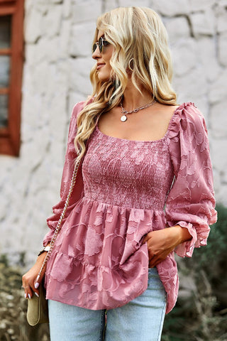 Shop Double Take Smocked Square Neck Flounce Sleeve Blouse Now On Klozey Store - Trendy U.S. Premium Women Apparel & Accessories And Be Up-To-Fashion!