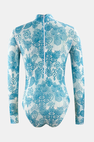 Shop Printed Mock Neck Long Sleeve One-Piece Swimwear Now On Klozey Store - Trendy U.S. Premium Women Apparel & Accessories And Be Up-To-Fashion!