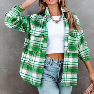 Shop Plaid High-Low Collared Neck Jacket with Pockets Now On Klozey Store - Trendy U.S. Premium Women Apparel & Accessories And Be Up-To-Fashion!