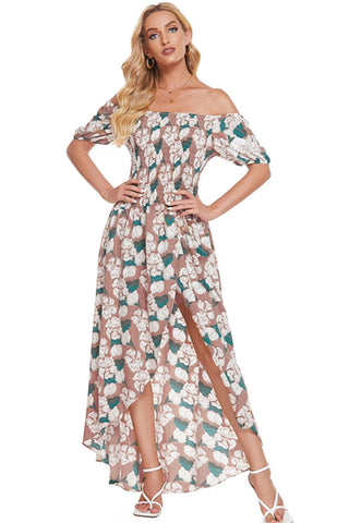 Shop Floral Off-Shoulder Slit Maxi Dress Now On Klozey Store - Trendy U.S. Premium Women Apparel & Accessories And Be Up-To-Fashion!