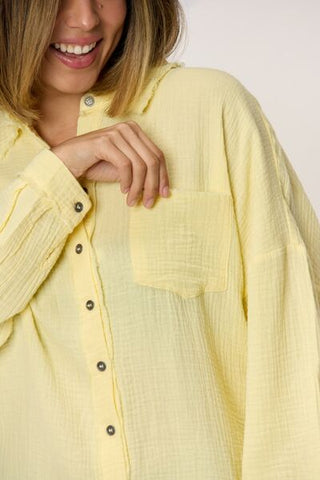 Shop Zenana Texture Button Up Raw Hem Long Sleeve Shirt Now On Klozey Store - Trendy U.S. Premium Women Apparel & Accessories And Be Up-To-Fashion!