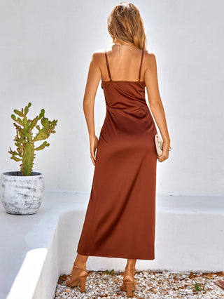 Shop Pleated Detail Spaghetti Strap Slit Dress Now On Klozey Store - U.S. Fashion And Be Up-To-Fashion!