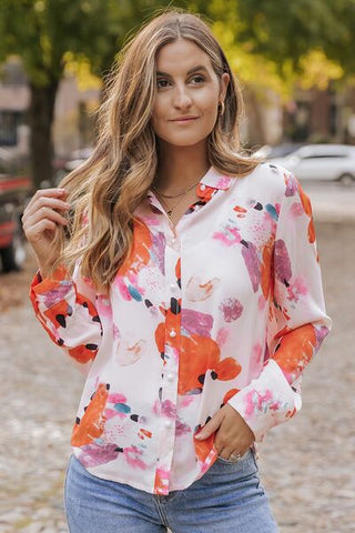 Shop Abstract Print Button Up Collared Neck Shirt Now On Klozey Store - Trendy U.S. Premium Women Apparel & Accessories And Be Up-To-Fashion!
