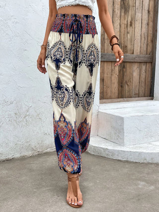 Shop Printed Smocked High Waist Pants Now On Klozey Store - Trendy U.S. Premium Women Apparel & Accessories And Be Up-To-Fashion!