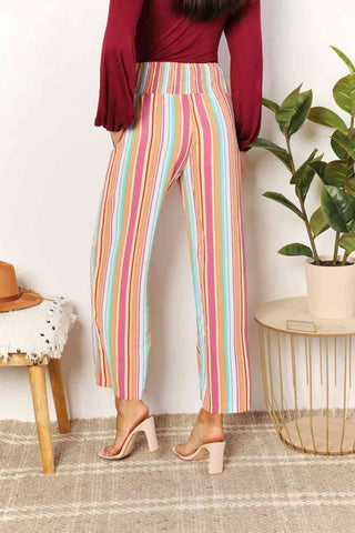 Shop Double Take Striped Smocked Waist Pants with Pockets Now On Klozey Store - U.S. Fashion And Be Up-To-Fashion!