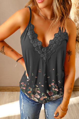 Shop Floral Lace Trim Scalloped Plunge Cami Now On Klozey Store - Trendy U.S. Premium Women Apparel & Accessories And Be Up-To-Fashion!