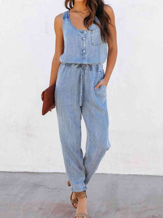 Shop Drawstring Waist Sleeveless Jumpsuit Now On Klozey Store - Trendy U.S. Premium Women Apparel & Accessories And Be Up-To-Fashion!