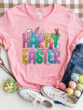 Shop HAPPY EASTER Round Neck Short Sleeve T-Shirt Now On Klozey Store - Trendy U.S. Premium Women Apparel & Accessories And Be Up-To-Fashion!