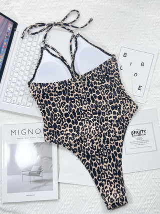 Shop Leopard Cutout Halter Neck One-Piece Swimwear Now On Klozey Store - Trendy U.S. Premium Women Apparel & Accessories And Be Up-To-Fashion!