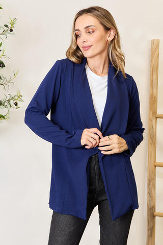 Shop Heimish Full Size Statement Neck Open Front Blazer Now On Klozey Store - Trendy U.S. Premium Women Apparel & Accessories And Be Up-To-Fashion!