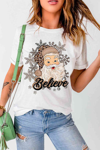 Shop BELIEVE Santa Graphic T-Shirt Now On Klozey Store - Trendy U.S. Premium Women Apparel & Accessories And Be Up-To-Fashion!