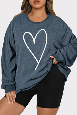Shop Plus Size Heart Ribbed Round Neck Sweatshirt Now On Klozey Store - Trendy U.S. Premium Women Apparel & Accessories And Be Up-To-Fashion!