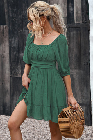 Shop Tie-Back Ruffled Hem Square Neck Mini Dress Now On Klozey Store - Trnedy U.S. Premium Women Apparel & Accessories And Be Up-To-Fashion!