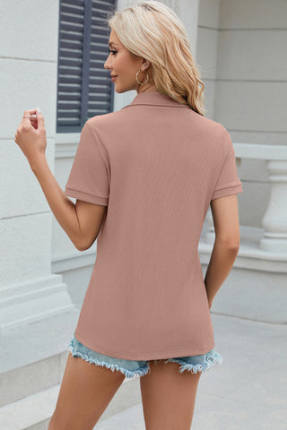 Shop Half Zip Short Sleeve Top Now On Klozey Store - Trendy U.S. Premium Women Apparel & Accessories And Be Up-To-Fashion!