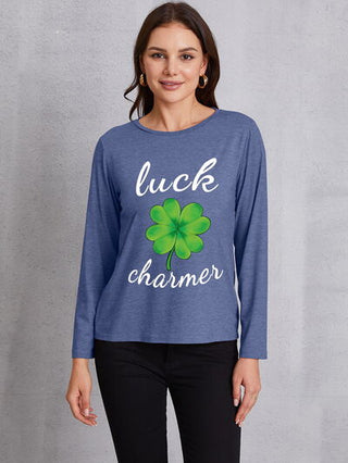 Shop LUCK CHARMER Lucky Clover Round Neck T-Shirt Now On Klozey Store - Trendy U.S. Premium Women Apparel & Accessories And Be Up-To-Fashion!