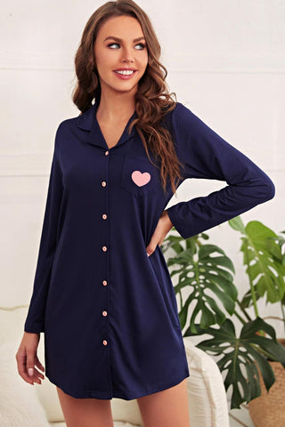 Shop Heart Graphic Lapel Collar Night Shirt Dress Now On Klozey Store - Trendy U.S. Premium Women Apparel & Accessories And Be Up-To-Fashion!