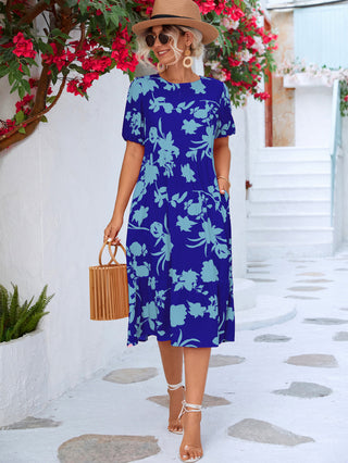 Shop Floral Puff Sleeve Ruffle Hem Midi Dress Now On Klozey Store - Trendy U.S. Premium Women Apparel & Accessories And Be Up-To-Fashion!
