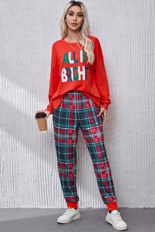 Shop ALL IS BRIGHT Round Neck Top and Plaid Pants Lounge Set Now On Klozey Store - U.S. Fashion And Be Up-To-Fashion!