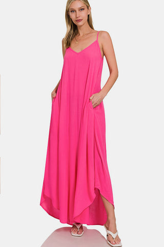 Shop Zenana Woven Cami Maxi Dress with Side Pockets Now On Klozey Store - Trendy U.S. Premium Women Apparel & Accessories And Be Up-To-Fashion!