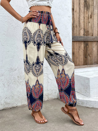 Shop Printed Smocked High Waist Pants Now On Klozey Store - Trendy U.S. Premium Women Apparel & Accessories And Be Up-To-Fashion!