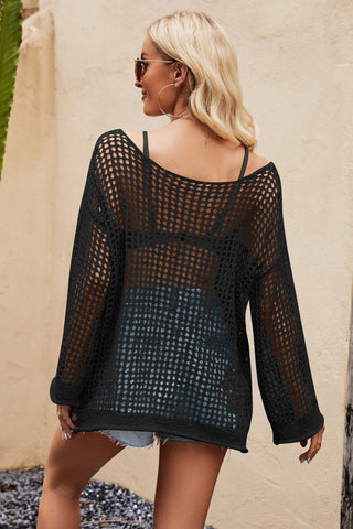 Shop Openwork Round Neck Long Sleeve Cover Up Now On Klozey Store - Trendy U.S. Premium Women Apparel & Accessories And Be Up-To-Fashion!