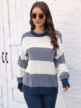 Shop Full Size Round Neck Drop Shoulder Sweater Now On Klozey Store - Trendy U.S. Premium Women Apparel & Accessories And Be Up-To-Fashion!