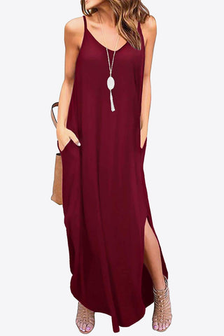 Shop Split Spaghetti Strap Maxi Dress with Pockets Now On Klozey Store - Trnedy U.S. Premium Women Apparel & Accessories And Be Up-To-Fashion!