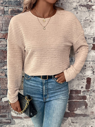 Shop Textured Round Neck Dropped Shoulder Top Now On Klozey Store - U.S. Fashion And Be Up-To-Fashion!