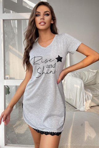 Shop RISE AND SHINE Contrast Lace V-Neck T-Shirt Dress Now On Klozey Store - Trendy U.S. Premium Women Apparel & Accessories And Be Up-To-Fashion!